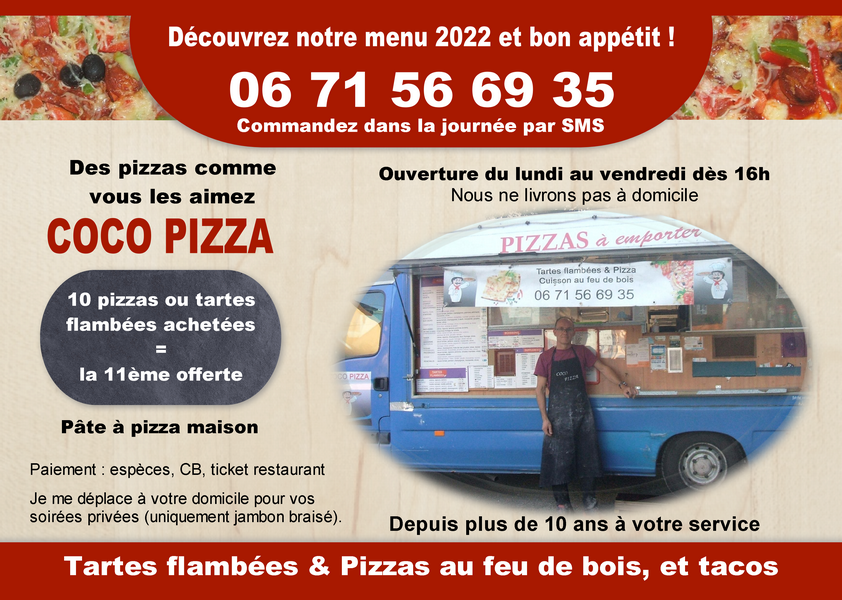 Carte de menu 2022 coco pizza